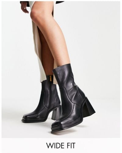 ASOS Wide Fit Restore Leather Mid-heel Boots - Black