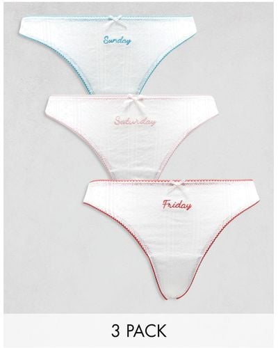 ASOS 3 Pack Pointelle Days Of The Week Thongs - White