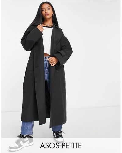 ASOS Asos Design Petite Trench Coat With Faux Leather Hood - Brown