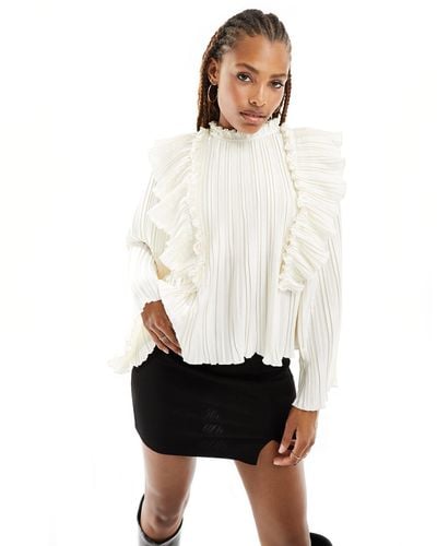 Y.A.S Plisse Frill Front Top - White