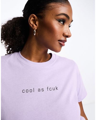 French Connection T-shirt color lavanda con scritta "cool as fcuk" - Viola