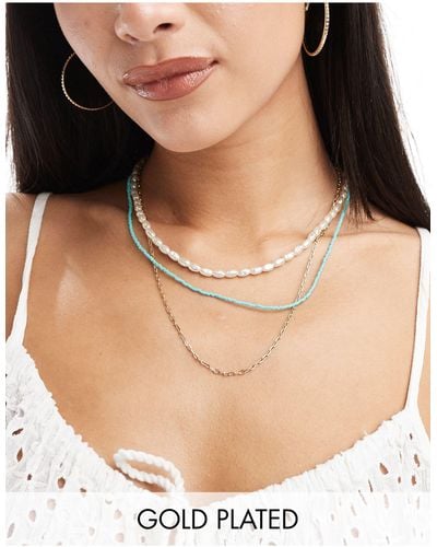 Orelia Gold Plated Pearl 3 Row Necklace - Natural