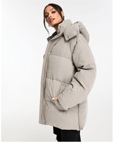 Abercrombie & Fitch Ultra Mid Length Puffer Coat With Hood - Natural