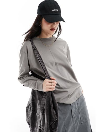 Pull&Bear Oversized Long Sleeved T-shirt - Gray