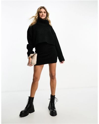 Miss Selfridge Rib Chunky Knit Mini Skirt Co-ord - Black