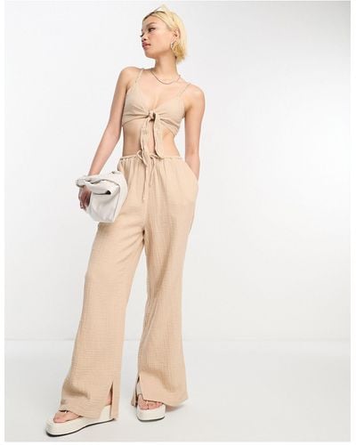 ASOS Cheesecloth Pull On Trousers - Natural