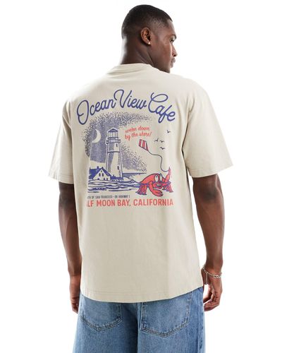 Hollister Ocean View Cafe Back Print T-shirt Boxy Fit - White