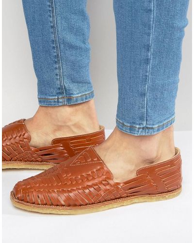 TOMS Leather Huaraches Sandals - Brown