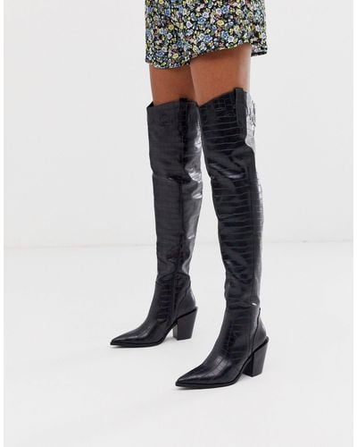 Truffle Collection Western Thigh High Boots - Black