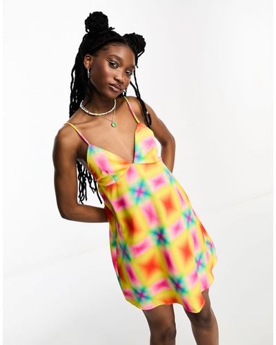 Collusion Mini Printed Satin Summer Slip Dress - Multicolour