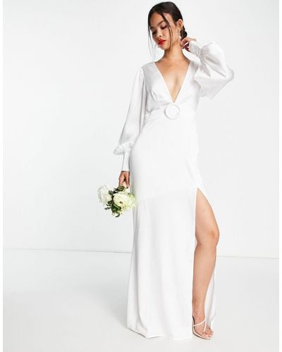 Pretty Lavish Bridal Belted Satin Maxi Dress - White