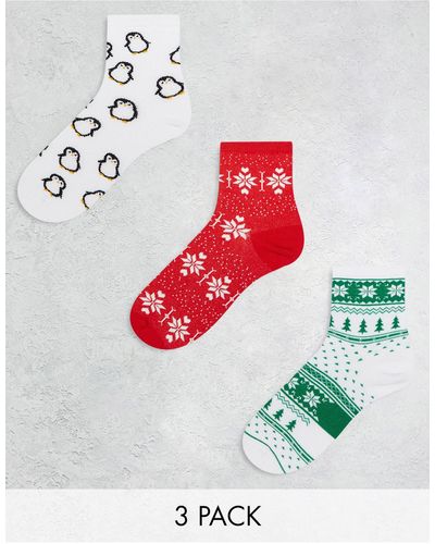 ASOS Christmas 3 Pack Gift Box Ankle Socks - Gray