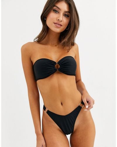 South Beach – mix & match – e bikinihose mit hohem bund, goldener ringverzierung und hohem beinausschnitt - Schwarz