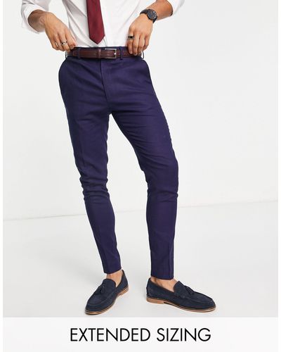 ASOS Wedding - pantalon habillé ultra ajusté en lin mélangé - Bleu