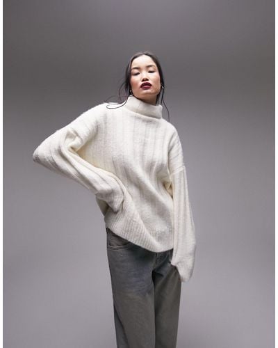 TOPSHOP Knitted Chunky Rib Oversized Funnel Sweater - Metallic