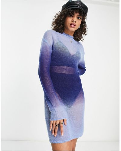 Weekday Tini Knitted Mini Dress - Blue