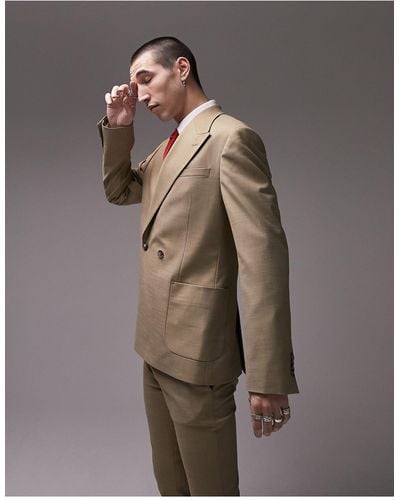 TOPMAN Super Skinny Double Breasted Wedding Suit Jacket - Brown