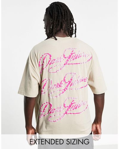 ASOS Asos Dark Future Oversized T-shirt With Multi Back Logo Script Print - Pink