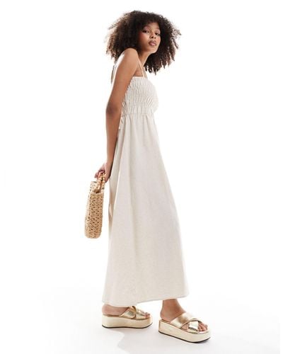 Rhythm Classic Shirred Midi Dress - White