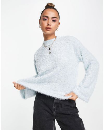 Pieces Exclusive Fluffy High Neck Flared Sleeve Jumper - White