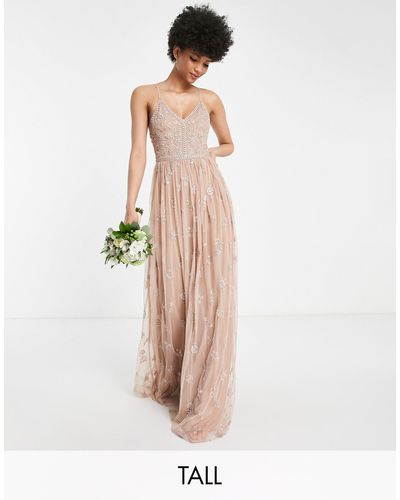Beauut Tall Bridesmaid Delicate Embellished Maxi Dress With Tulle Skirt - Grey