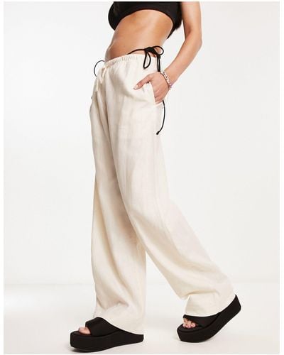 Weekday Mia - pantalon en lin mélangé - cassé - Blanc