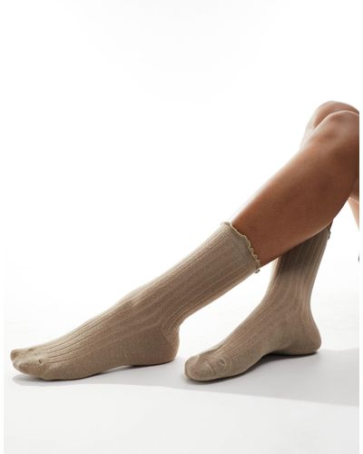 Vero Moda Ribbed Frill Socks - Brown