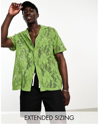 ASOS Ruimvallend Overhemd Met Reverskraag Van Natuurlijk Kant - Groen