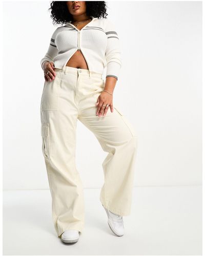 Simply Be Wide Leg Cargo Trousers - White