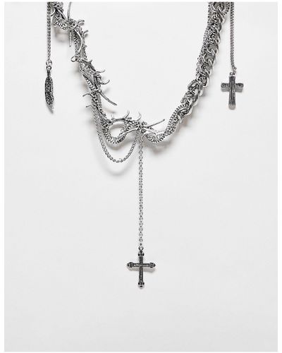 Reclaimed (vintage) Collier chaîne unisexe entremêlé avec pendentifs - Métallisé
