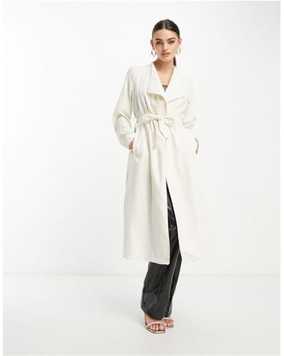 Vila Waterfall Belted Duster Coat - White