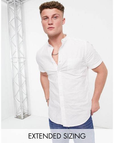 ASOS Slim Fit Oxford Shirt With Grandad Collar - White
