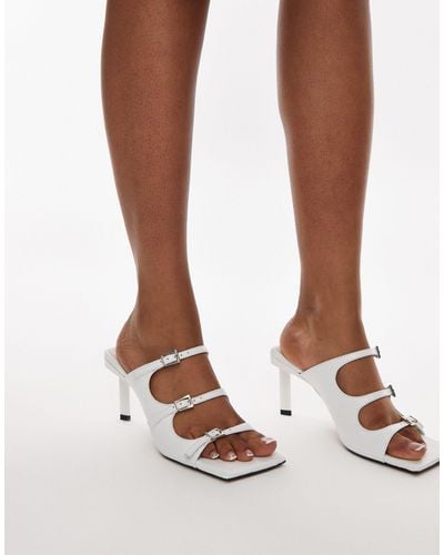 TOPSHOP – gloria – hochwertige sandalen aus em leder mit eckiger zehenpartie, hohem absatz und schnallen - Braun