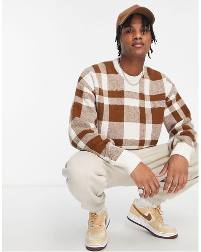 New Look Large Check Relaxed Fit Jumper - White