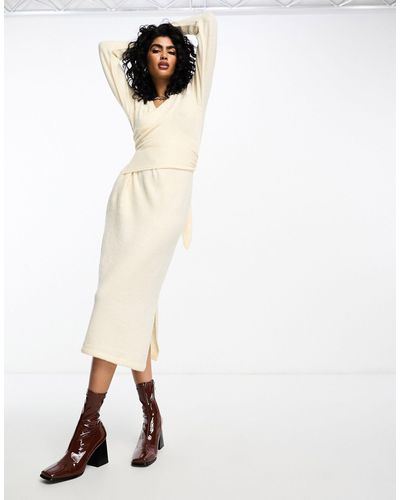 Vila Knitted Wrap Midi Dress - White