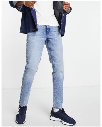 ASOS Cone Mill Denim - Slim Fit 'american Classic' Jeans Met Stretch En 90s Mid-wash - Blauw