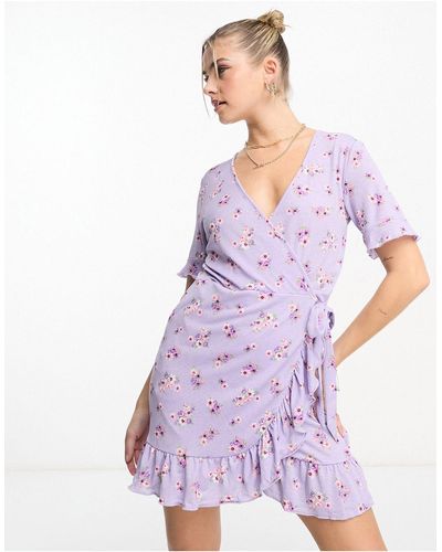 Jdy Esclusiva - vestito da giorno corto a portafoglio lilla a fiori vintage - Multicolore
