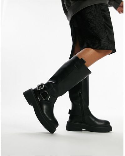 TOPSHOP Wide Fit Rambo Chunky Biker Boot - Black