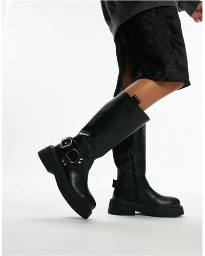 TOPSHOP Rambo - bottes larges style motard à semelle chunky - Noir