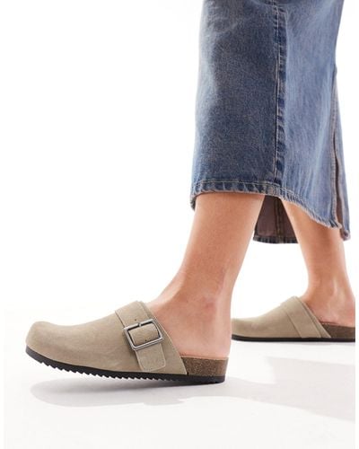 Pull&Bear Suede Clog With Buckle - White
