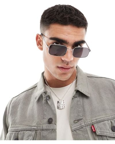 ASOS Metal Rectangle Sunglasses With Black Lens - Grey
