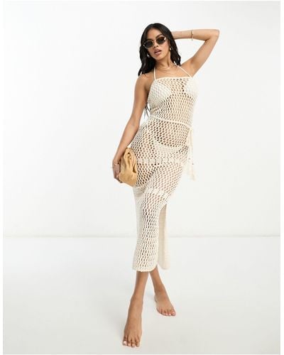 Flook Premium Lillie Bandeau Crochet Maxi Beach Summer Dress - White