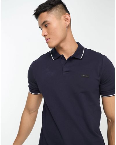 Calvin Klein Slim-fit Poloshirt Met Vierkant Logo - Blauw