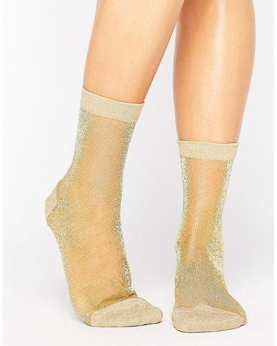 ASOS Sheer Glitter Ankle Socks - Metallic