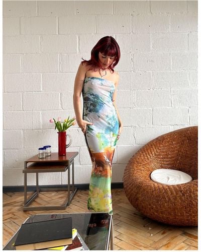 Labelrail X Lara Adkins Woodland Print Bodycon Bandeau Maxi Dress - Multicolour