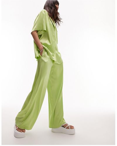 TOPSHOP Pantalon large d'ensemble noué à la taille en satin - citron - Vert