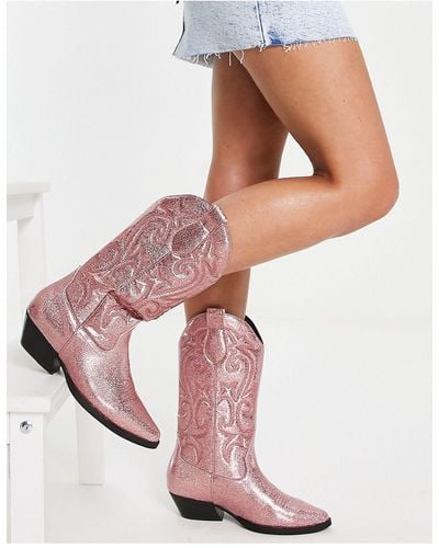 ASOS Andi Flat Western Boots - Pink