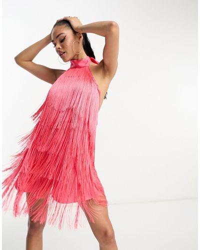 ASOS Fringe Halter Neck Playsuit - Pink