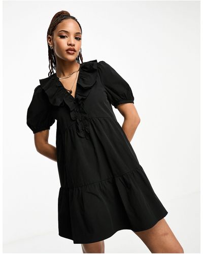 Urban Revivo Frill Collar Smock Mini Dress - Black
