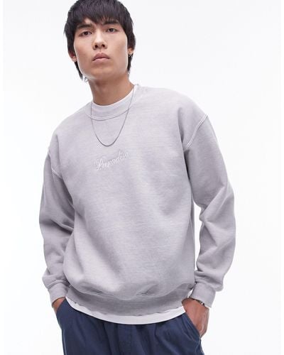 TOPMAN Oversized Fit Sweatshirt With Paradiso Embroidery - Grey